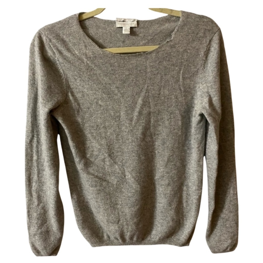 Charter Club Cashmere Sweater, Sz S, Heather Gray, Crewneck, Upcycled
